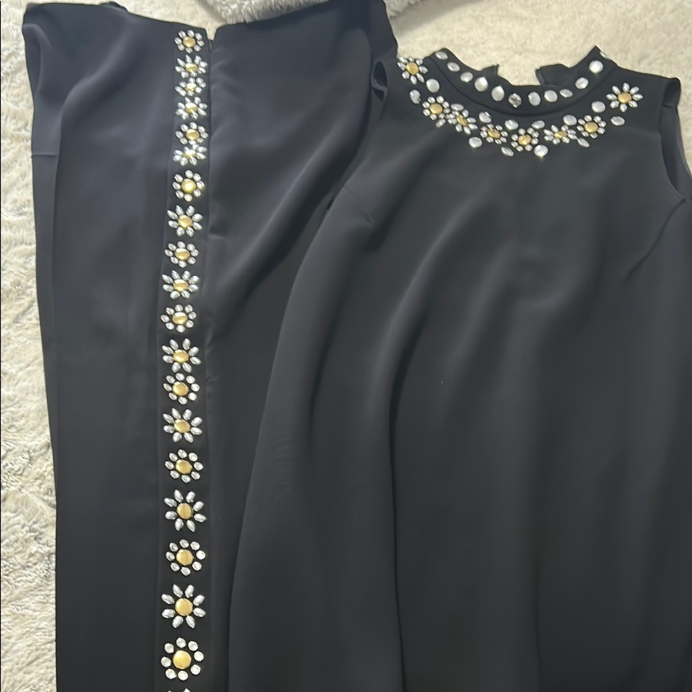 Moschino Chic Black 2 piece pants and top with Daisy Embellishments stunning